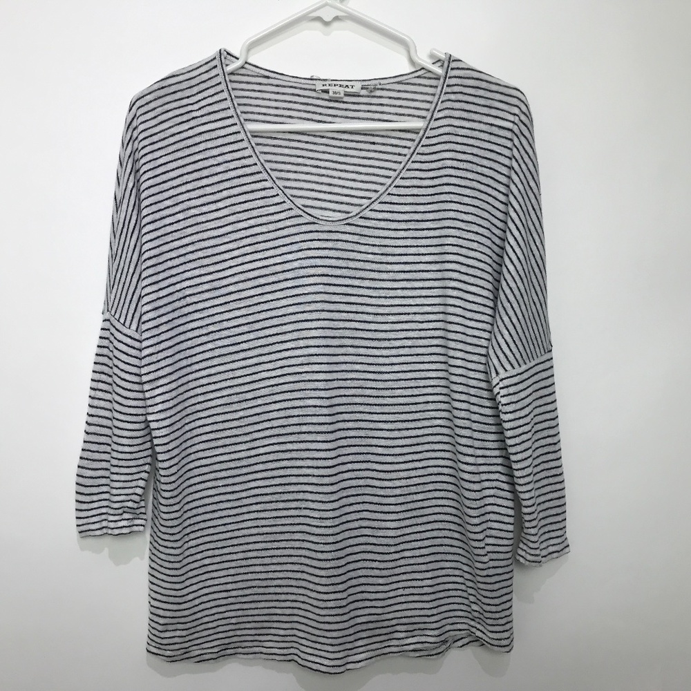 Repeat Striped Scoop Neck Knit Top Shirt #57